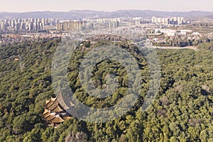 Aerial view of the Golden Temple Park in Jindian Park, Kunming - China