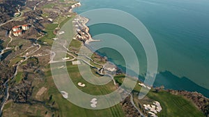 Aerial view of golf and beach resort