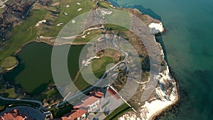 Aerial view of golf and beach resort