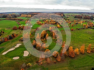 Aerial view of a golf course.