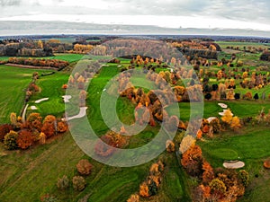 Aerial view of a golf course.