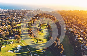 Aerial view of a golf course country club in LA