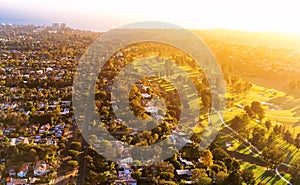 Aerial view of a golf course country club in LA