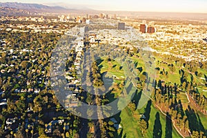 Aerial view of a golf course country club in LA