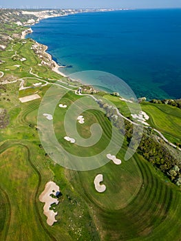 Aerial View of Golf Course by the sea