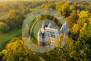 Aerial view on Goluchow Castle in greater poland, Poland photo