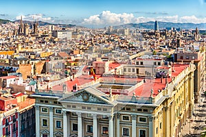 Aerial view of the Gothic Quarter, Barcelona, Catalonia, Spain