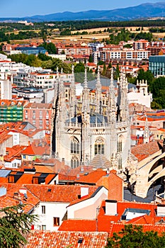 Aerial view of Gothic-style Roman Catholic Cathedral in Burgos, Castile and Leon, Spain