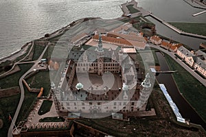Aerial view of a government palace in a coastal village in Copenhagen