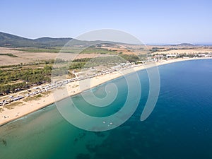 Aerial view of Gradina Beach near town of Sozopol, Bulgaria