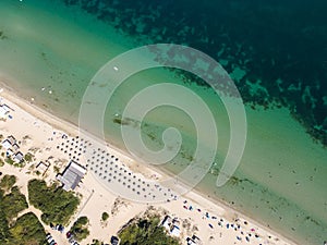 Aerial view of Gradina Garden Beach near town of Sozopol, Bulgaria