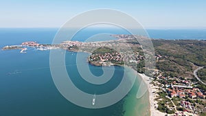 Aerial view of Gradina Garden Beach near town of Sozopol, Bulgaria