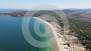 Aerial view of Gradina Garden Beach near town of Sozopol, Bulgaria