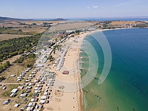 Aerial view of Gradina Garden Beach near town of Sozopol, Bulgaria