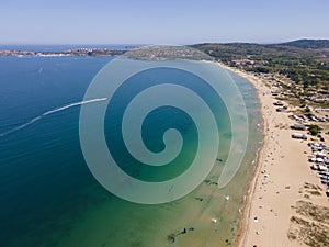 Aerial view of Gradina Garden Beach near town of Sozopol, Bulgaria