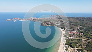 Aerial view of Gradina Garden Beach near town of Sozopol, Bulgaria