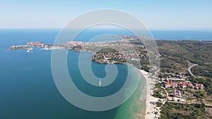 Aerial view of Gradina Garden Beach near town of Sozopol, Bulgaria