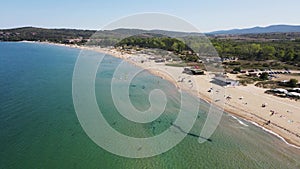 Aerial view of Gradina Garden Beach near town of Sozopol, Bulgaria