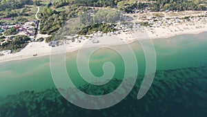 Aerial view of Gradina (Garden) Beach near town of Sozopol, Bulgaria