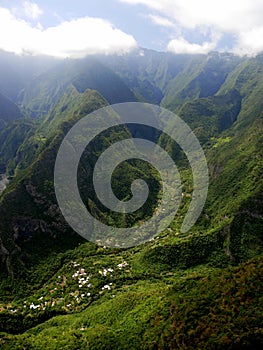 Aerial view of Grand Bassin from Bois Court in Le Tampon, Reunion island