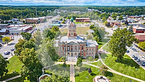 Aerial View of Grand Courthouse in Goshen Town Square