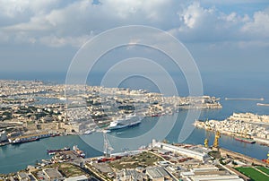 Aerial view of Grand Harbour port, La Valletta