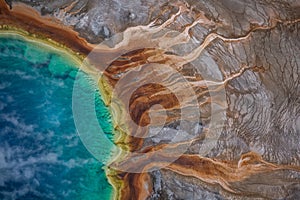 Aerial view of Grand prismatic spring in Yellowstone national park, USA