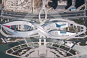 Aerial view of the Grand Theater in Suzhou Bay Cultural Center in Suzhou Taihu New City District, Suzhou, China