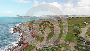 Aerial view of Granite Island and Victor Harbor, South Australia