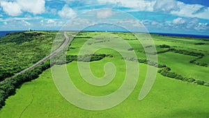Aerial view of grassland and  Kenting national park coastline, Taiwan