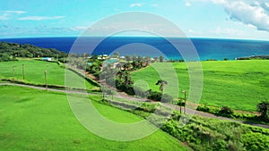 Aerial view of grassland and Kenting  national park coastline, Taiwan