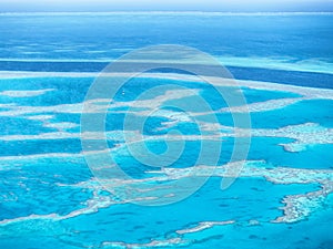 Aerial view of Great Barrier Reef in Whitsundays