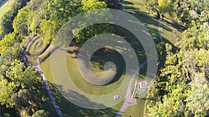 Aerial View of the great Serpent Mound of Ohio - spiral tail at the end