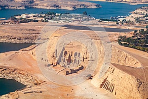 Aerial view of The Great Temple of The Pharaoh Rameses II and The Small Temple of Hathor and The Queen Nefertari