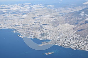 Aerial view of Greece from the plane. Ionic Sea. Sky views. photo