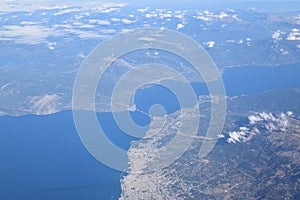 Aerial view of Greece from the plane. Ionic Sea. Sky views. photo