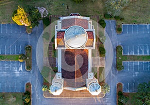 Aerial view of the Greek Orthodox Church of Malbis in Daphne, Alabama at sunset