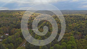 Aerial view green covered forest in the mountains of Poconos in Pennsylvania