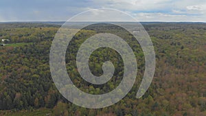 Aerial view green covered forest in the mountains of Poconos in Pennsylvania