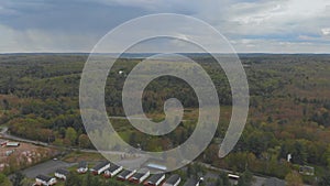 Aerial view green covered forest in the mountains of Poconos in Pennsylvania