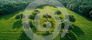 Aerial View of Green Field With Trees