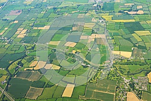 Aerial view of green fields above germany