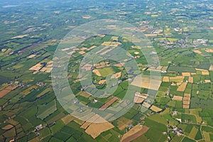 Aerial view of green fields above germany