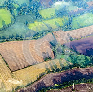 Aerial view of green fields