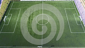 Aerial view of green football, soccer pitch. Empty soccer field