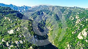 Aerial view of green peak mountain