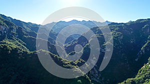 Aerial view of green peak mountain