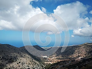 Aerial view of green plateau nature background. Crete, Greece