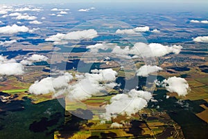 Aerial view of a green rural area