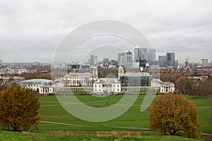 Aerial view of Greenwich Park in Welling, the UK on a gloomy day background photo